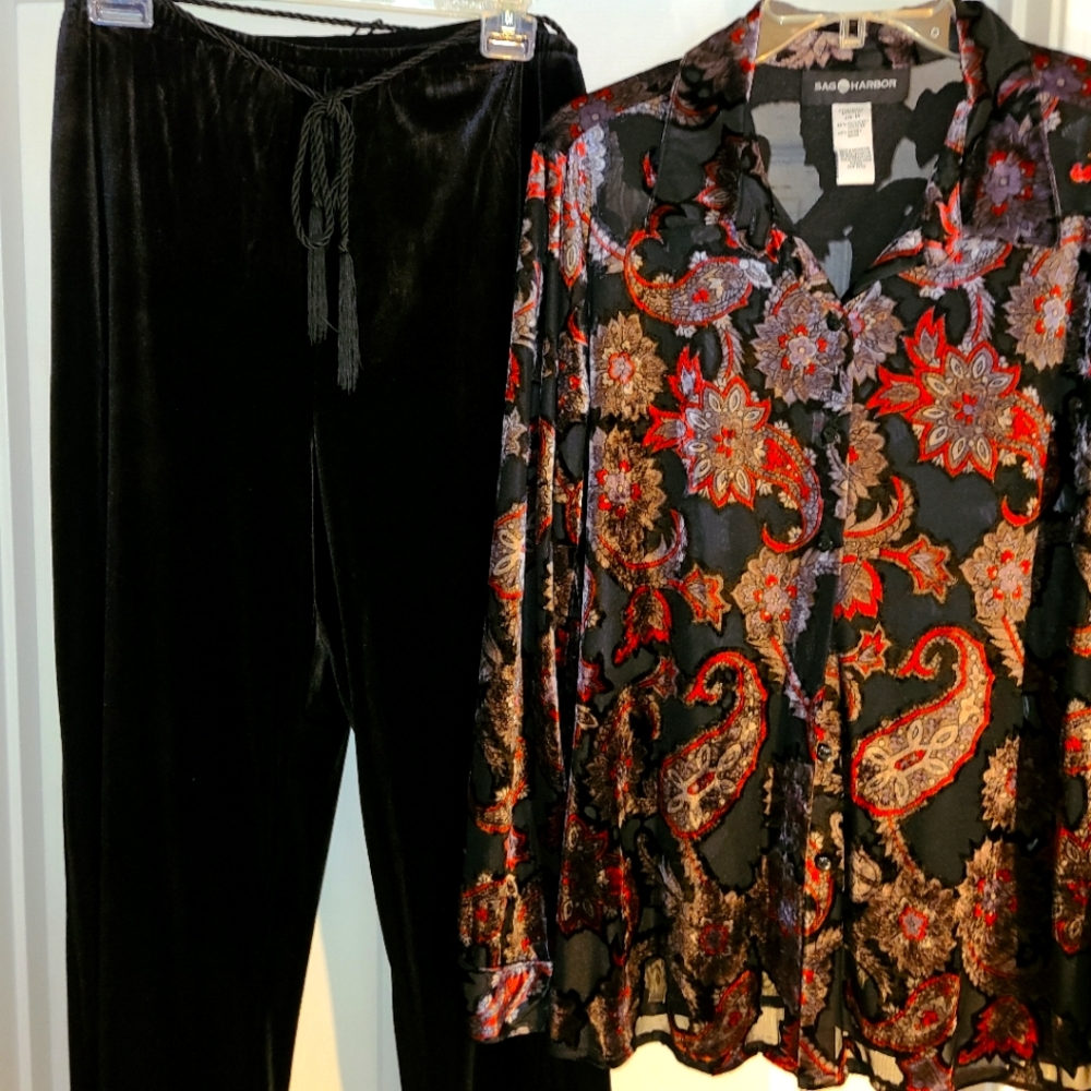 Velour button shirt & pants size 14